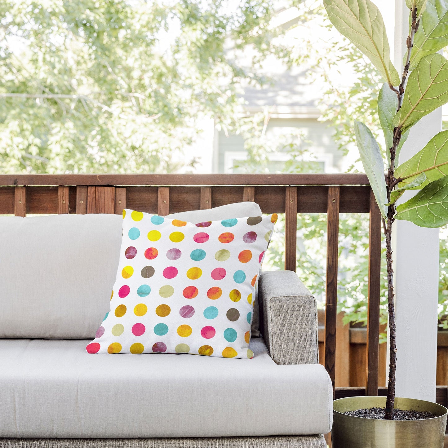 Emanuela Carratoni Summer Polka Dots Outdoor Throw Pillow