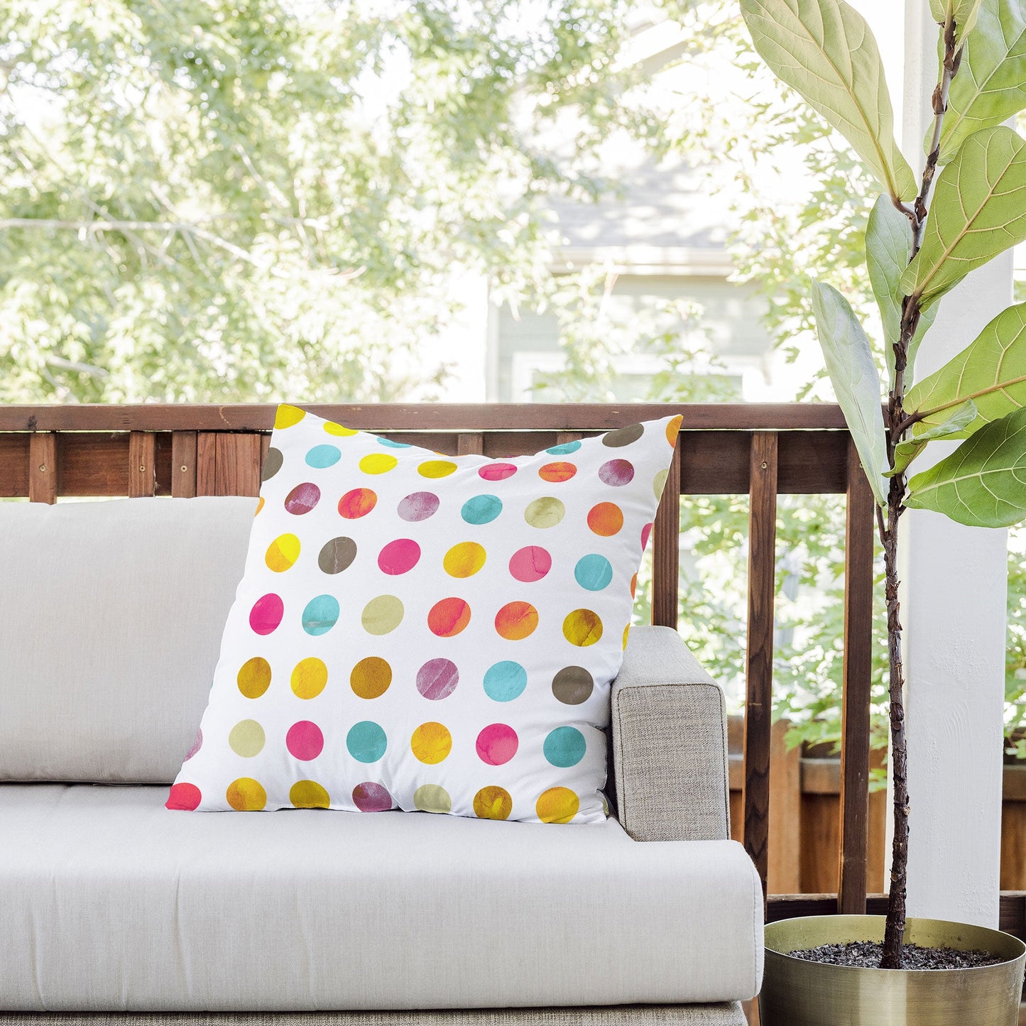 Emanuela Carratoni Summer Polka Dots Outdoor Throw Pillow