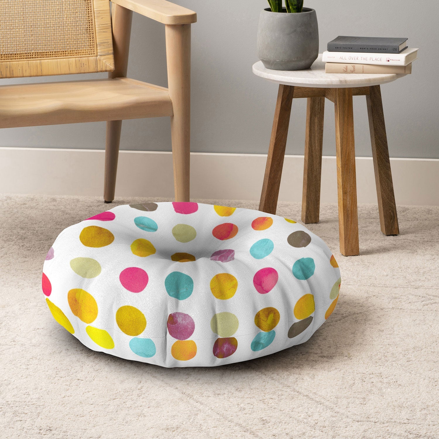 Emanuela Carratoni Summer Polka Dots Floor Pillow Round