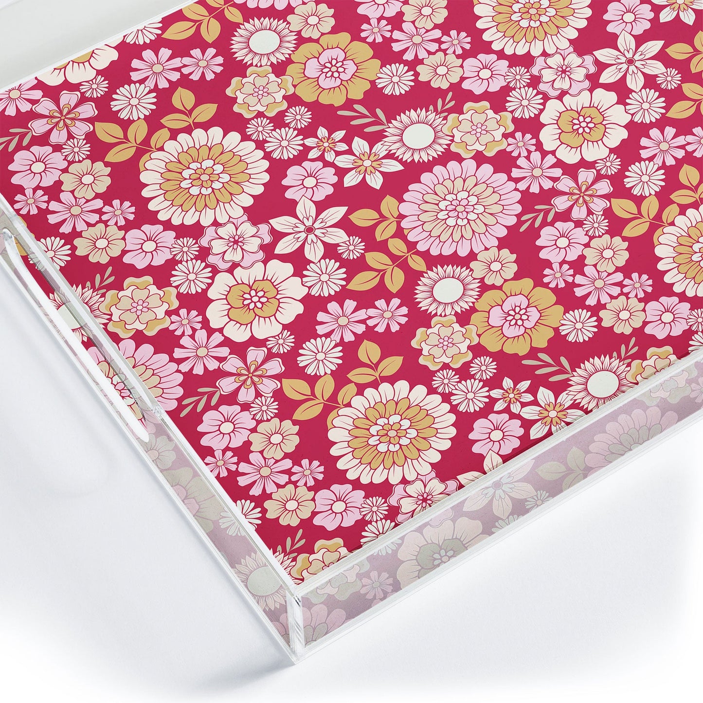 Emanuela Carratoni Viva Magenta Floral Theme Acrylic Tray