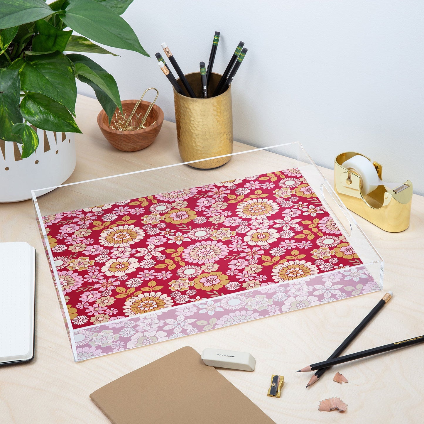Emanuela Carratoni Viva Magenta Floral Theme Acrylic Tray