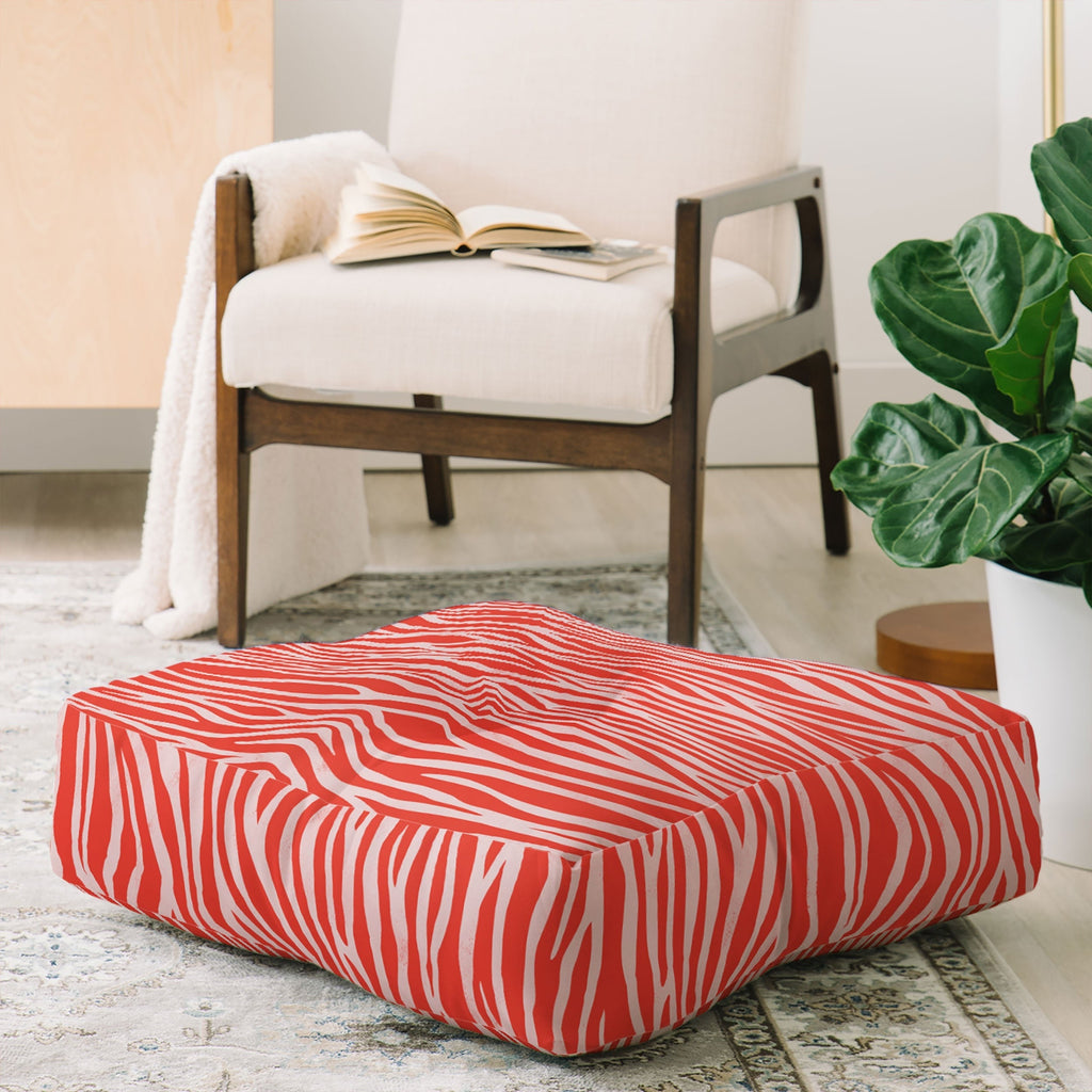 Avenie BR Red Zebra Stripe Floor Pillow Square