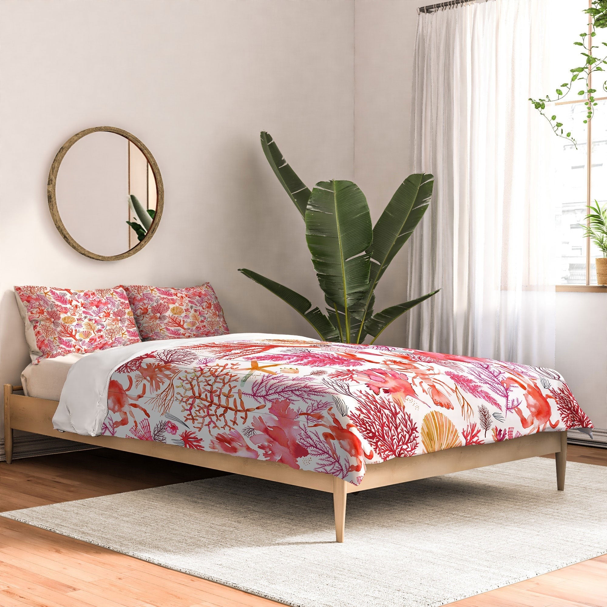 Ninola Design Botanic Retreat Coral Reef Crab Lobster Red Comforter