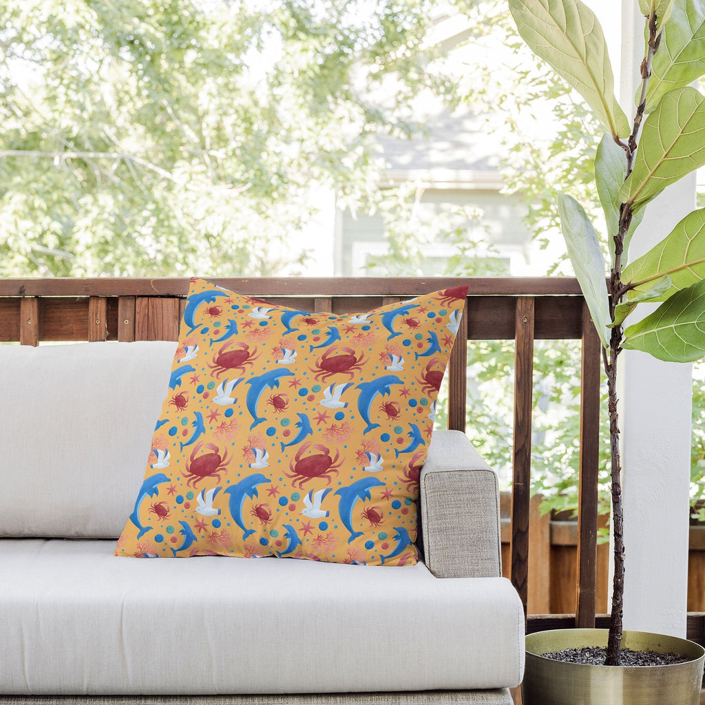 Seta Zakian Sailing Sealife yellow Outdoor Throw Pillow
