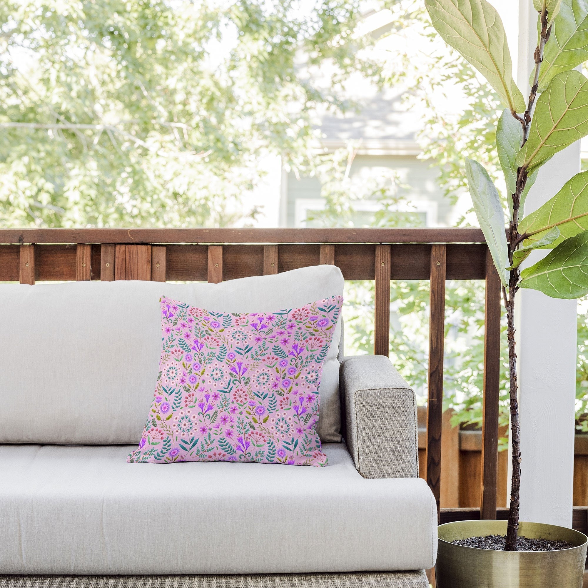 Pimlada Phuapradit Ditsy Purple Floral Half Drop Outdoor Throw Pillow