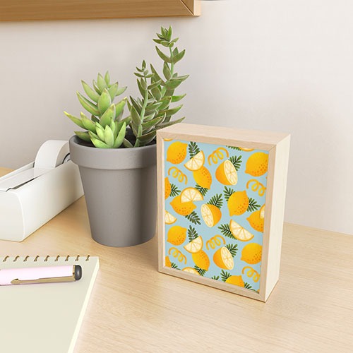 Jessica Molina Lemon Pattern on Sky Blue Framed Mini Art Print