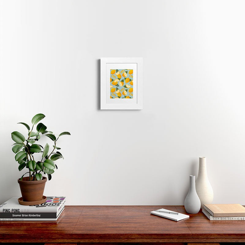 Jessica Molina Lemon Pattern on Sky Blue Framed Art Print