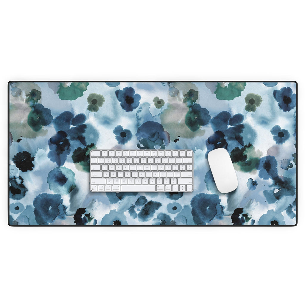 Ninola Design Botanic Retreat Ombre Abstract Watercolor Flowers Blue Navy Desk Mat