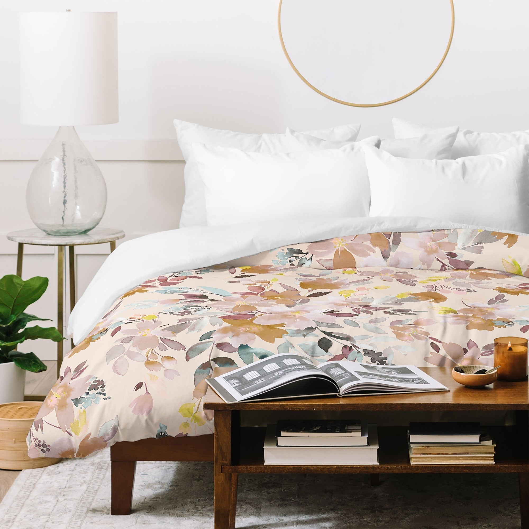Ninola Design Botanic Retreat Floral Oleander Whimsical Soft Pink Duvet Cover