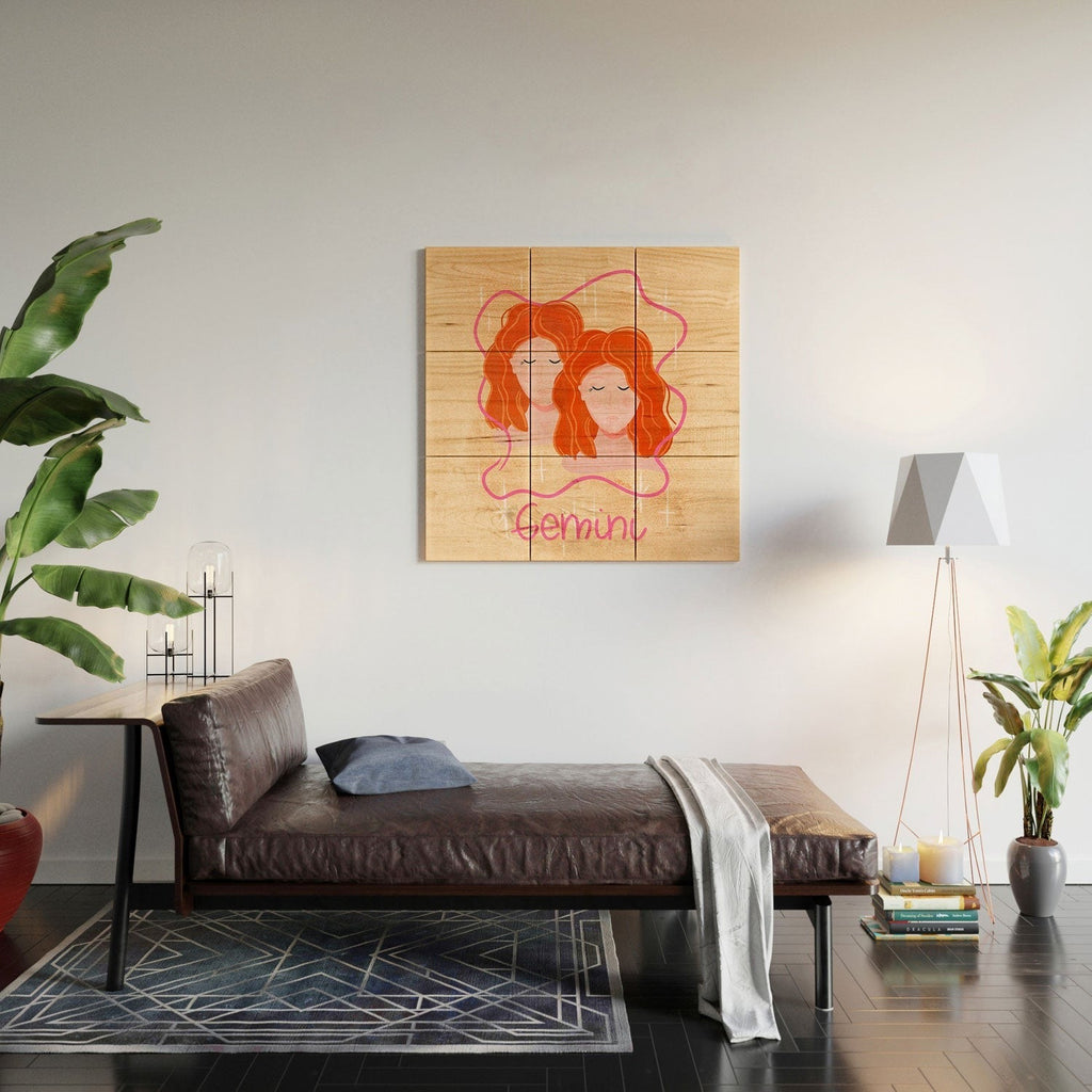 Little Om Zodiac Signs Gemini Wood Wall Mural