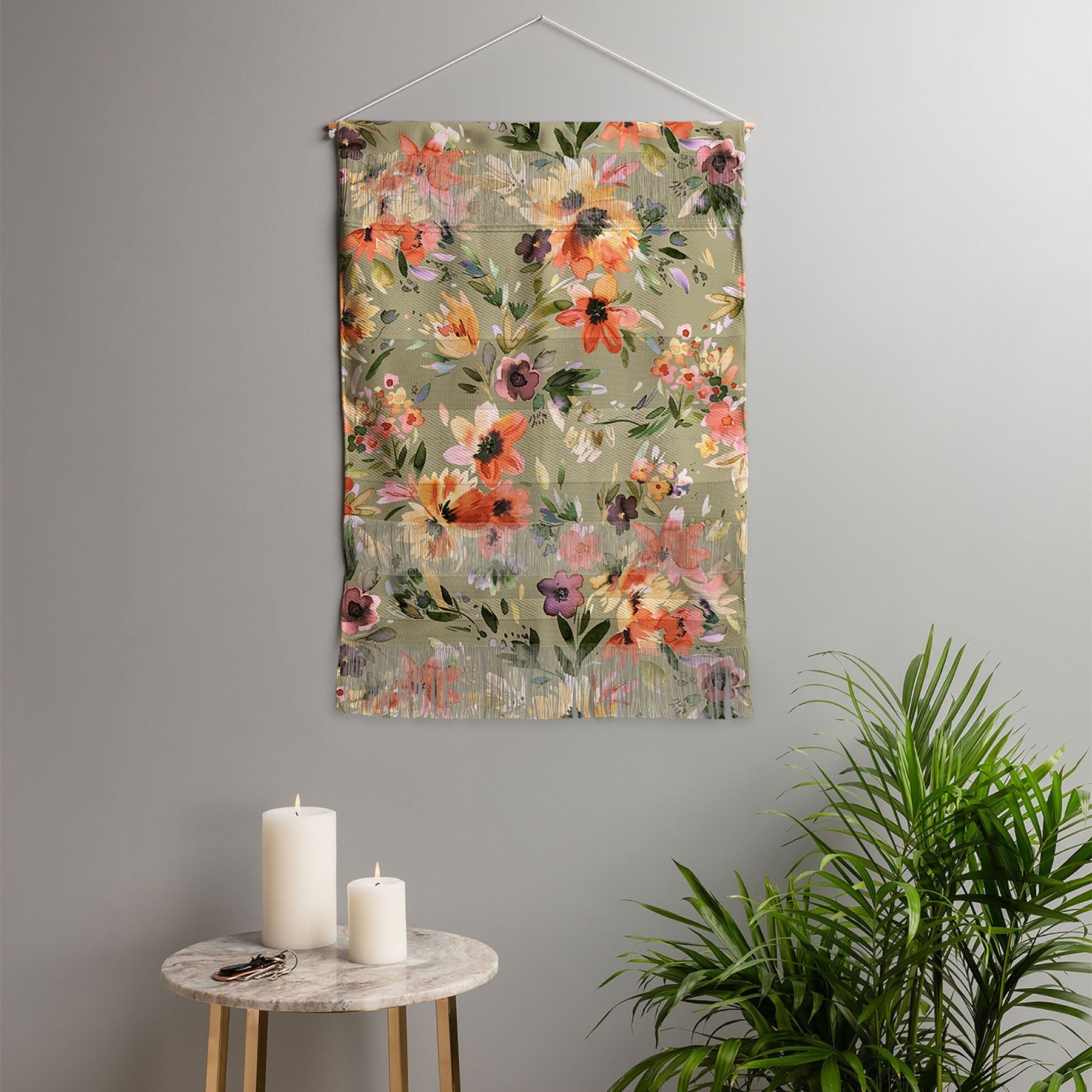 Ninola Design Botanic Retreat Painterly Tropical Flowers Sage Green Wall Hanging Portrait