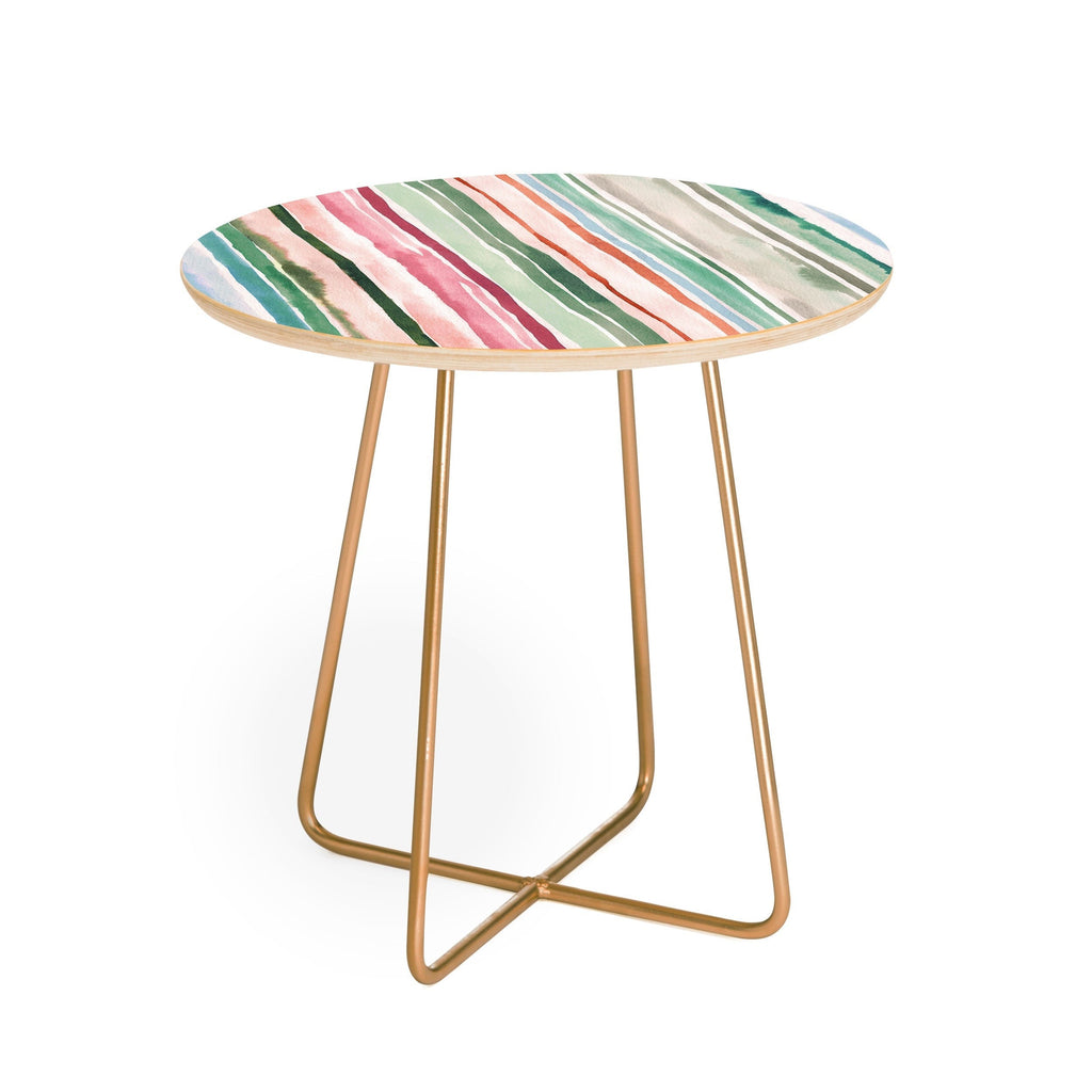 Ninola Design Botanic Retreat Watercolor Stripes Green Orange Red Round Side Table