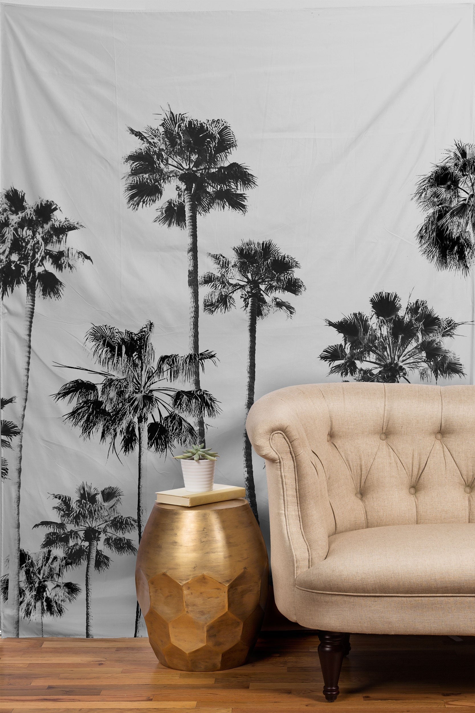 Gal Design Black And White Palms Tapestry