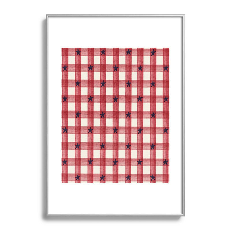 DENY Designs Red Gingham plus Stars Metal Framed Art Print