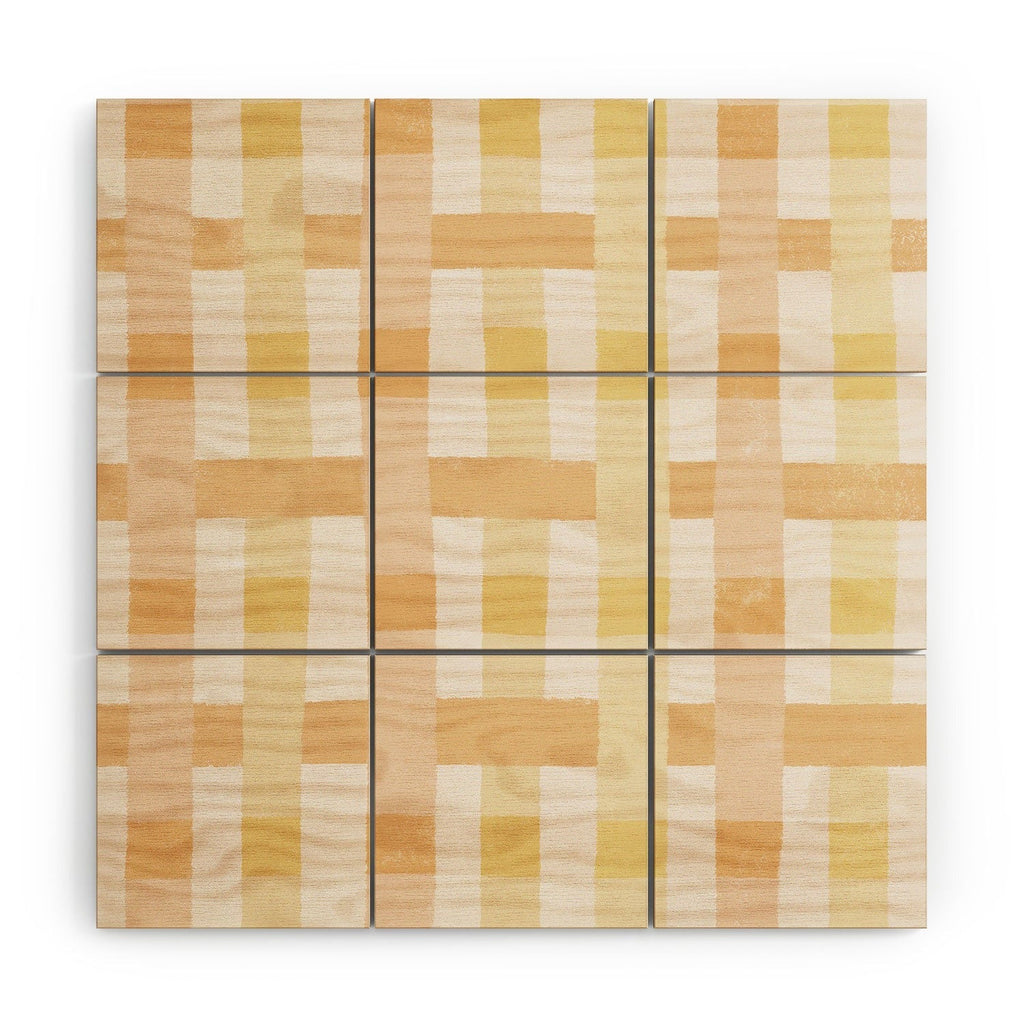Menina Lisboa Yellow Pink Gingham Wood Wall Mural