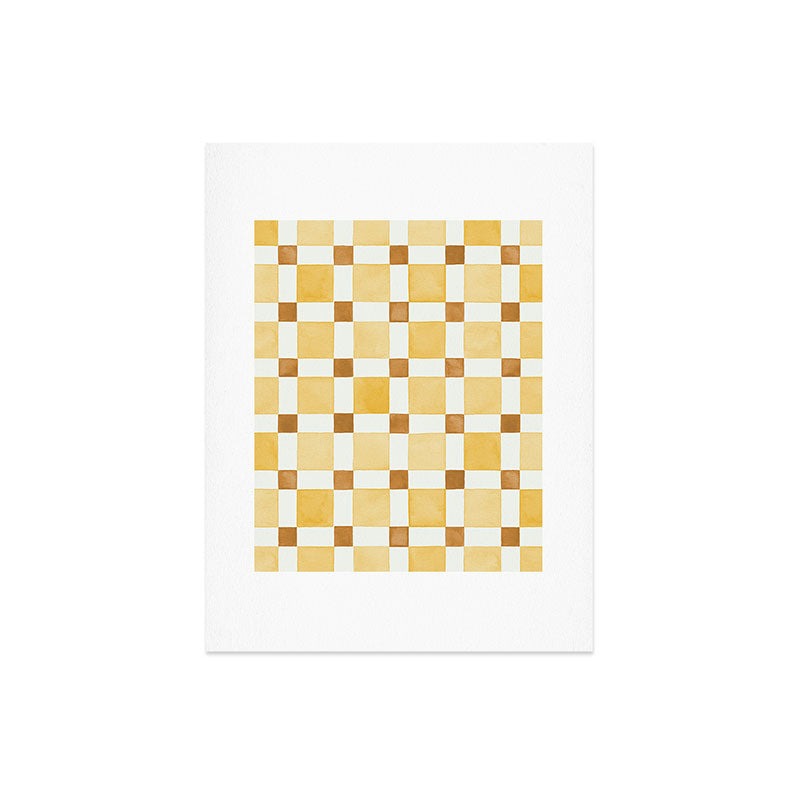 Ninola Design Everyday Artifact Checker Mosaic Tiles Geometry Yellow Art Print