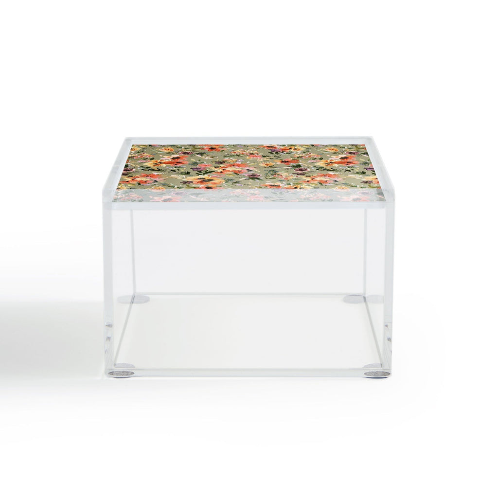 Ninola Design Botanic Retreat Painterly Tropical Flowers Sage Green Acrylic Box