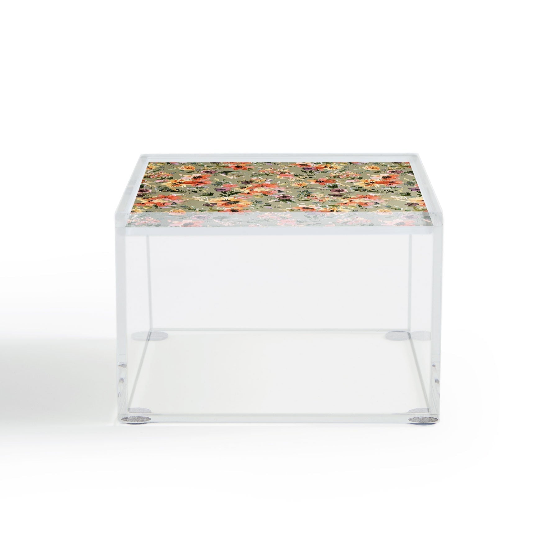 Ninola Design Botanic Retreat Painterly Tropical Flowers Sage Green Acrylic Box