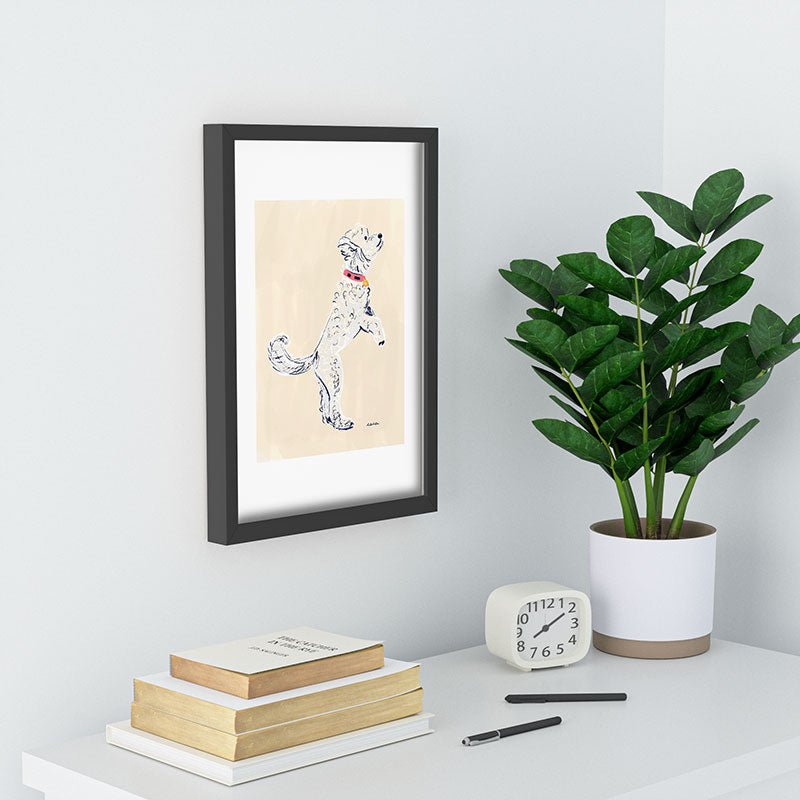 Esca Watercolors White Poodle Recessed Framing Rectangle
