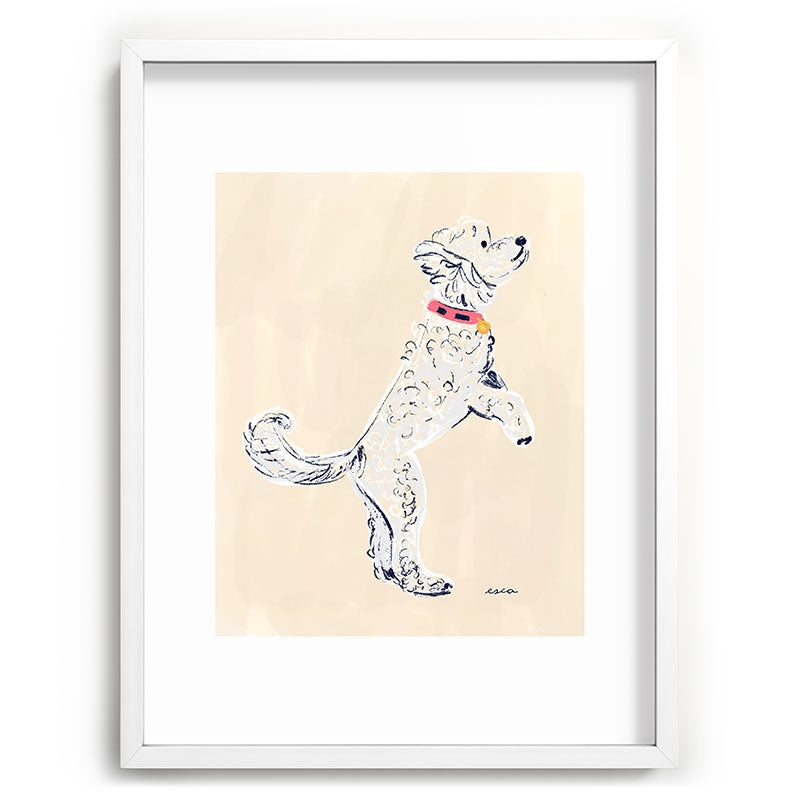 Esca Watercolors White Poodle Recessed Framing Rectangle