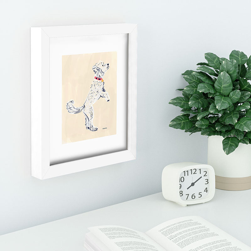 Esca Watercolors White Poodle Recessed Framing Rectangle