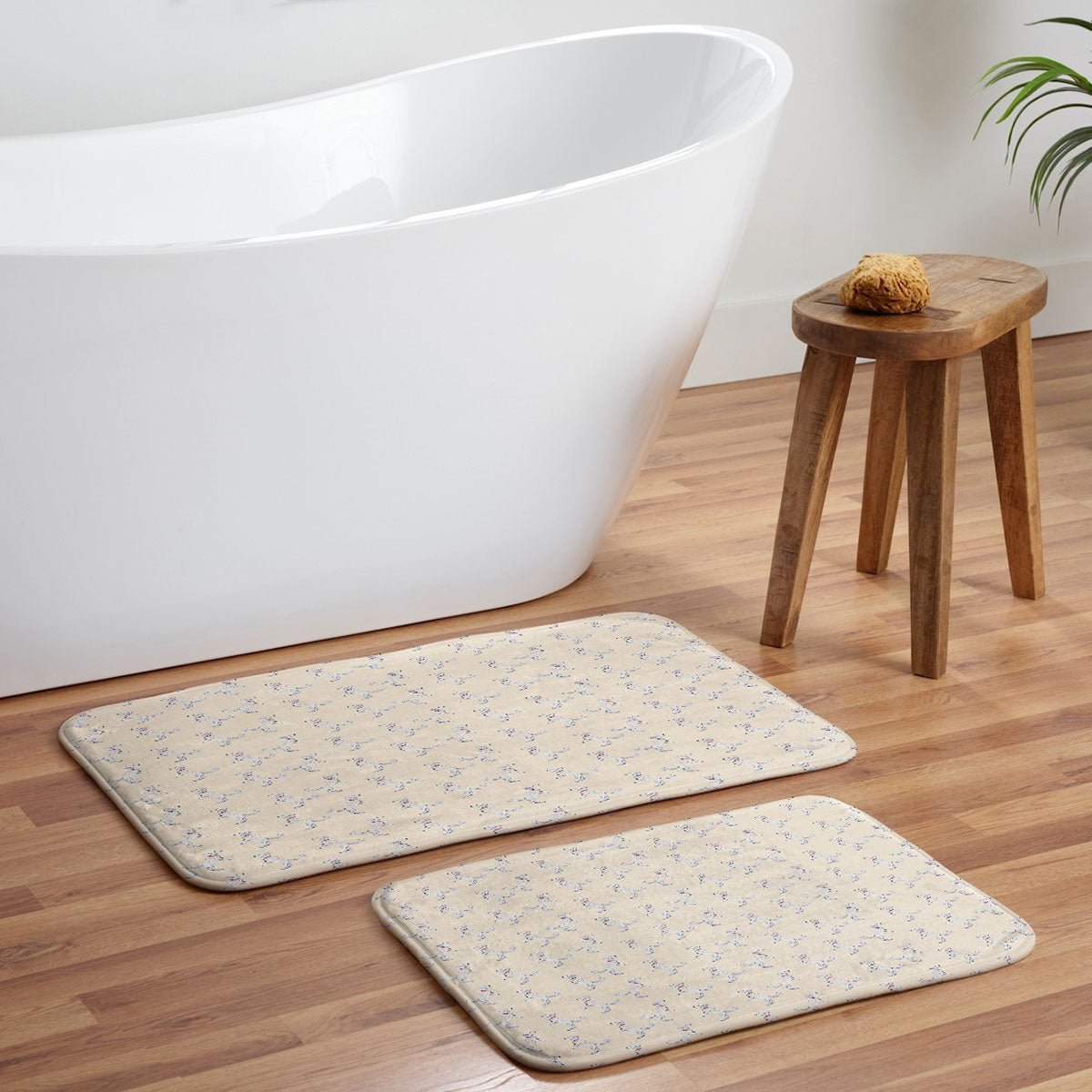 Esca Watercolors White Poodle Memory Foam Bath Mat