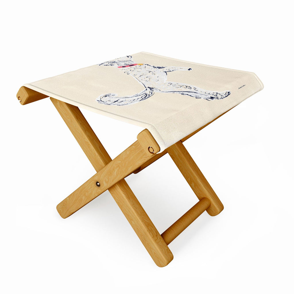 Esca Watercolors White Poodle Folding Stool