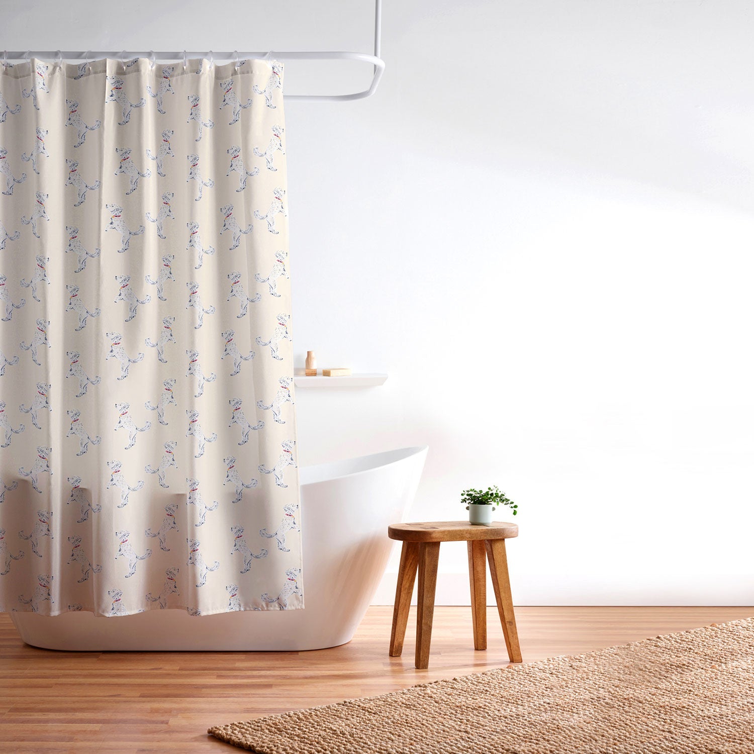 Esca Watercolors White Poodle Shower Curtain