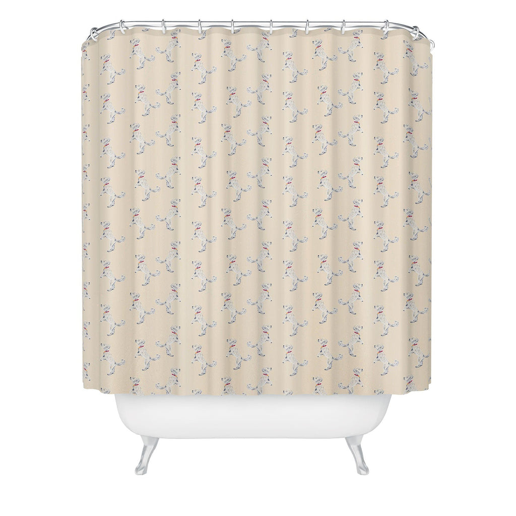 Esca Watercolors White Poodle Shower Curtain