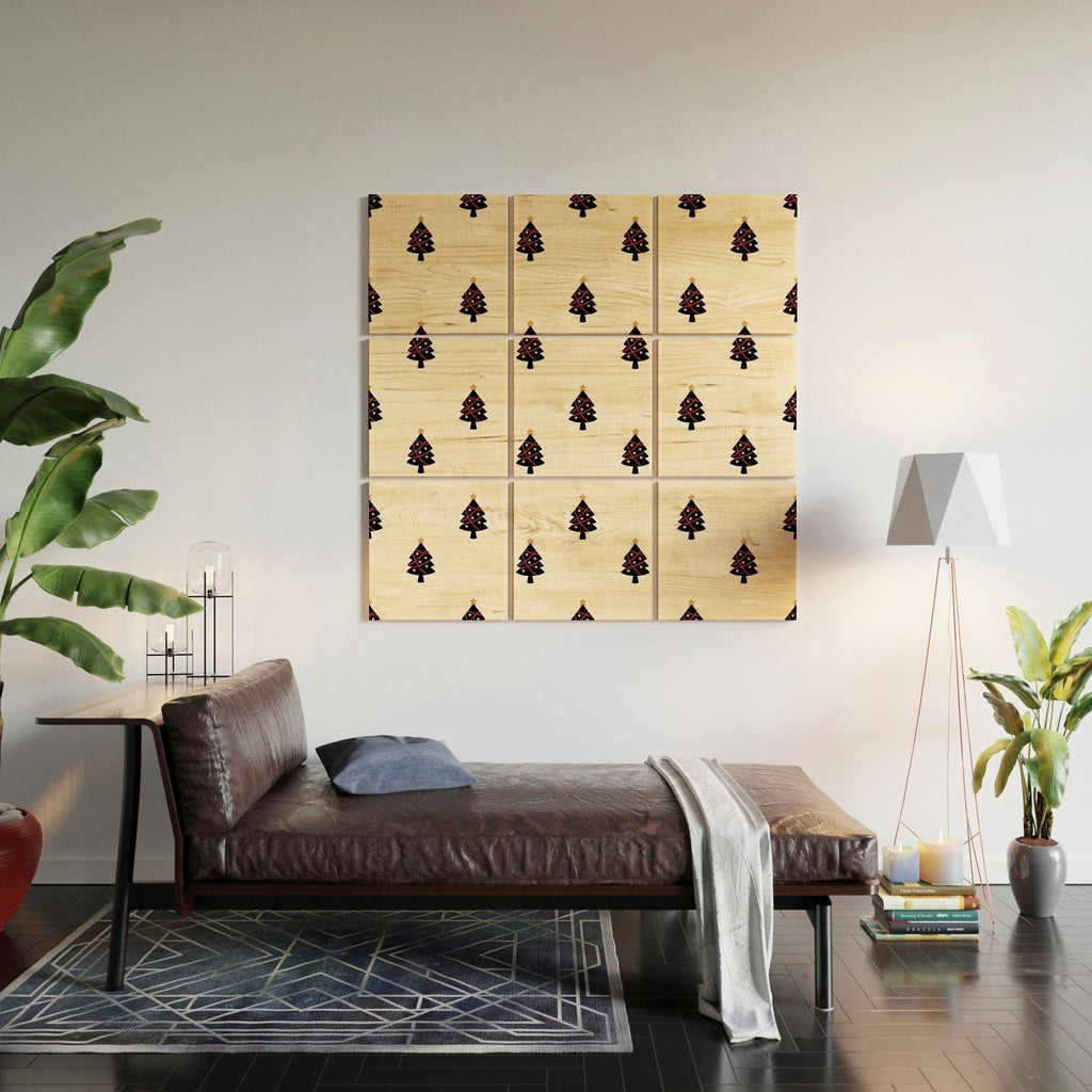 Design by Spark Black And Gold Christmas Tree Wood Wall Mural