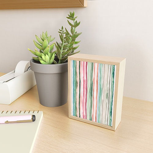 Ninola Design Botanic Retreat Watercolor Stripes Green Orange Red Framed Mini Art Print