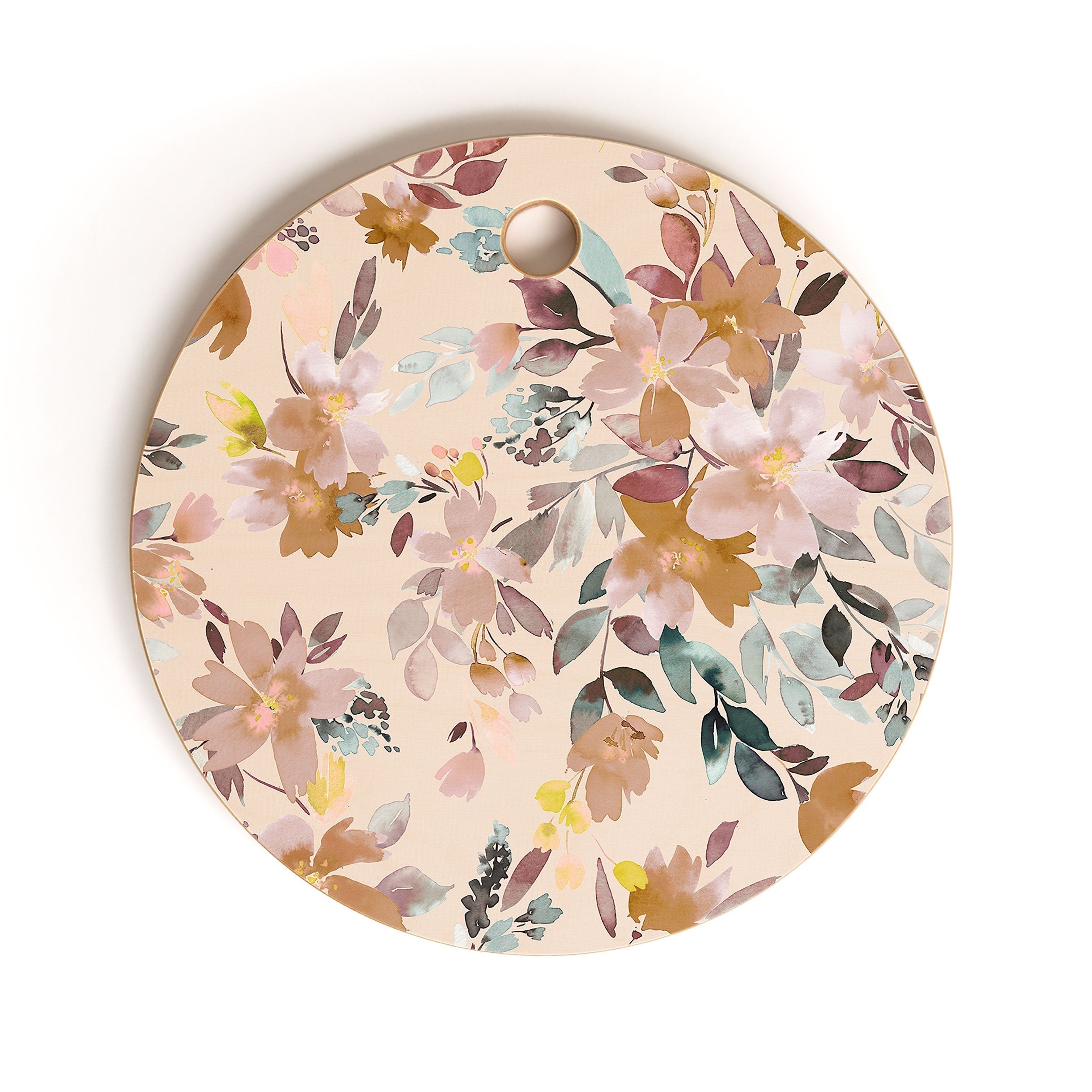 Ninola Design Botanic Retreat Floral Oleander Whimsical Soft Pink Cutting Board Round