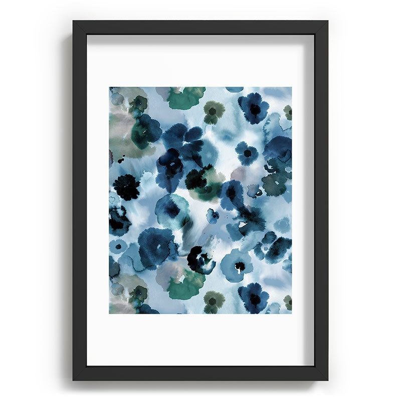 Ninola Design Botanic Retreat Ombre Abstract Watercolor Flowers Blue Navy Recessed Framing Rectangle