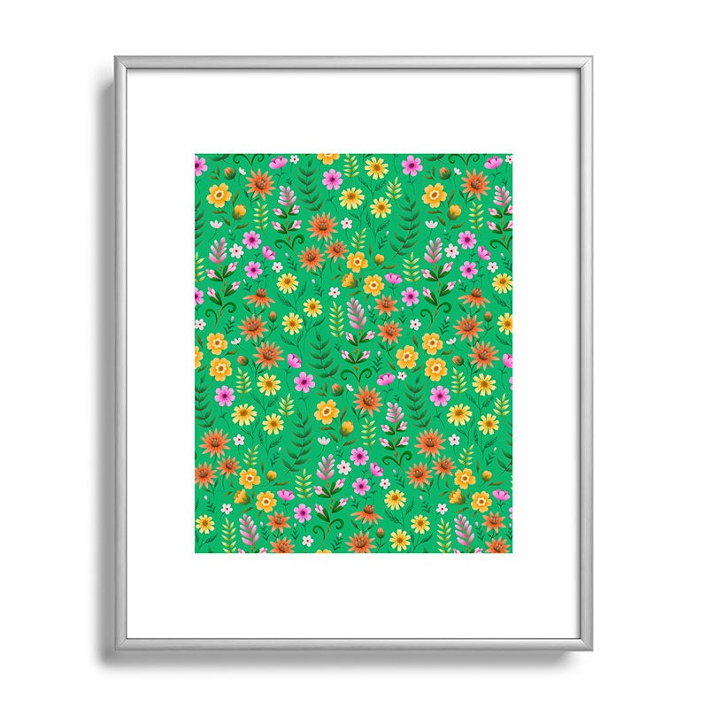 Pimlada Phuapradit Ditsy Spring Floral Green Metal Framed Art Print