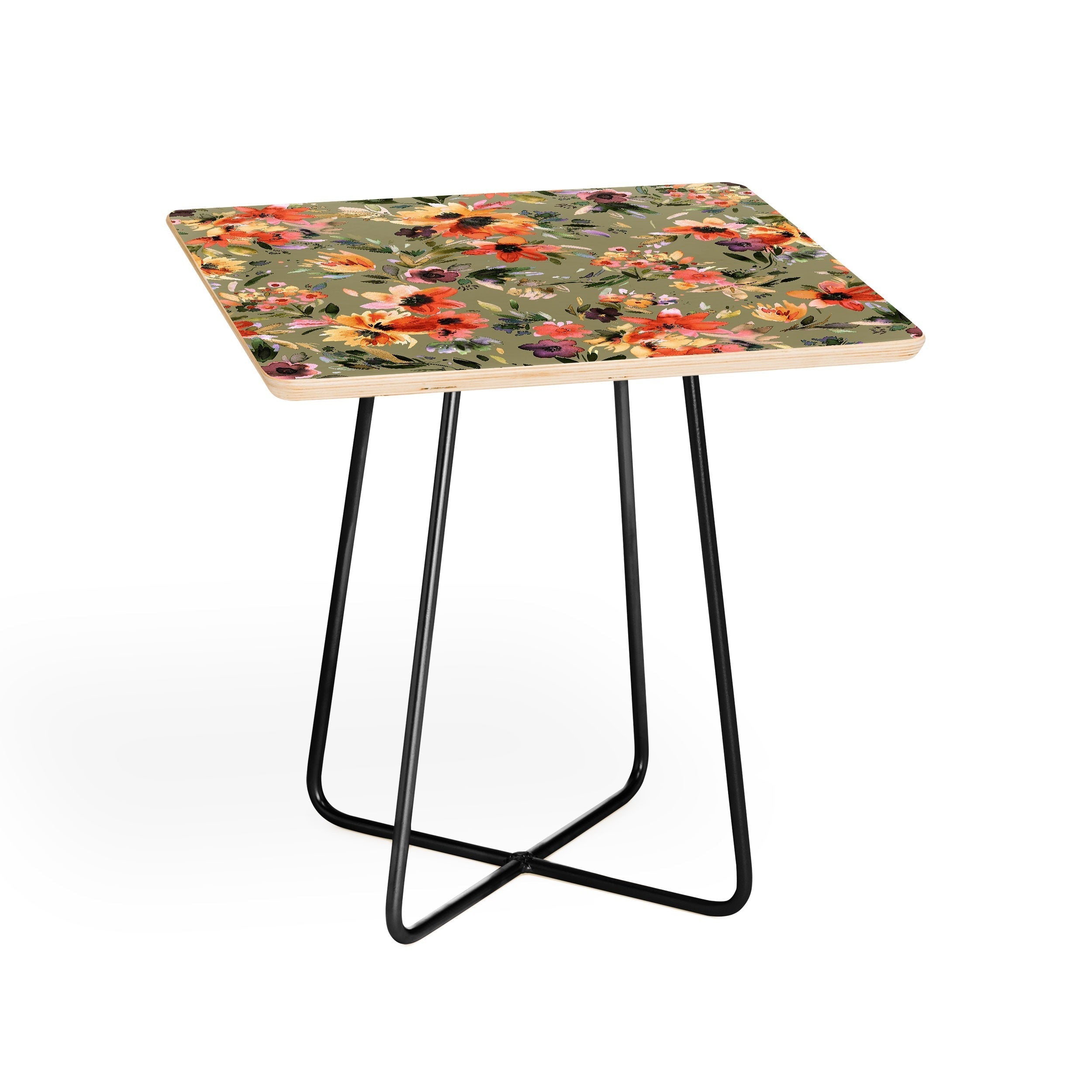 Ninola Design Botanic Retreat Painterly Tropical Flowers Sage Green Side Table