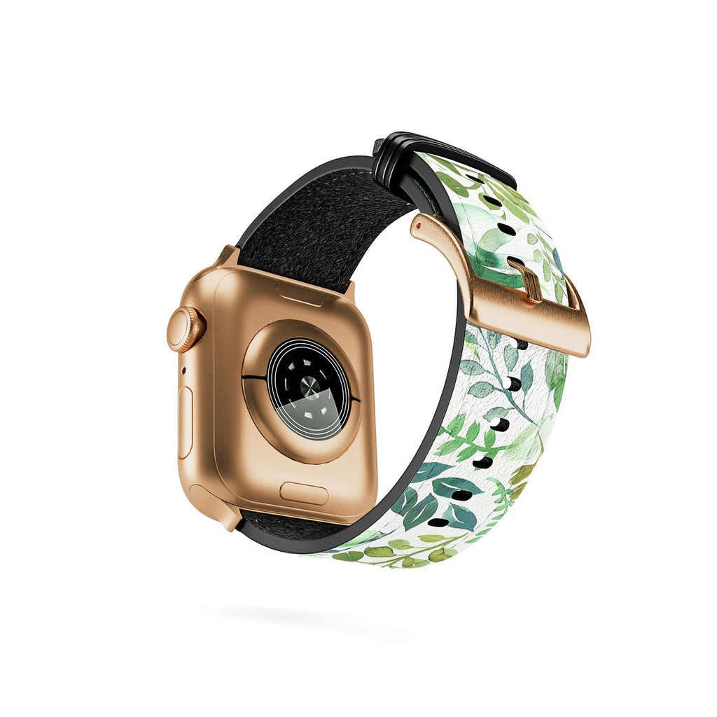 Ninola Design Botanic Retreat Loose Botanical Leaves Watercolor Green Apple Watch Band