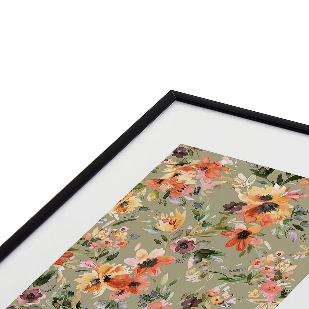 Ninola Design Botanic Retreat Painterly Tropical Flowers Sage Green Metal Framed Art Print
