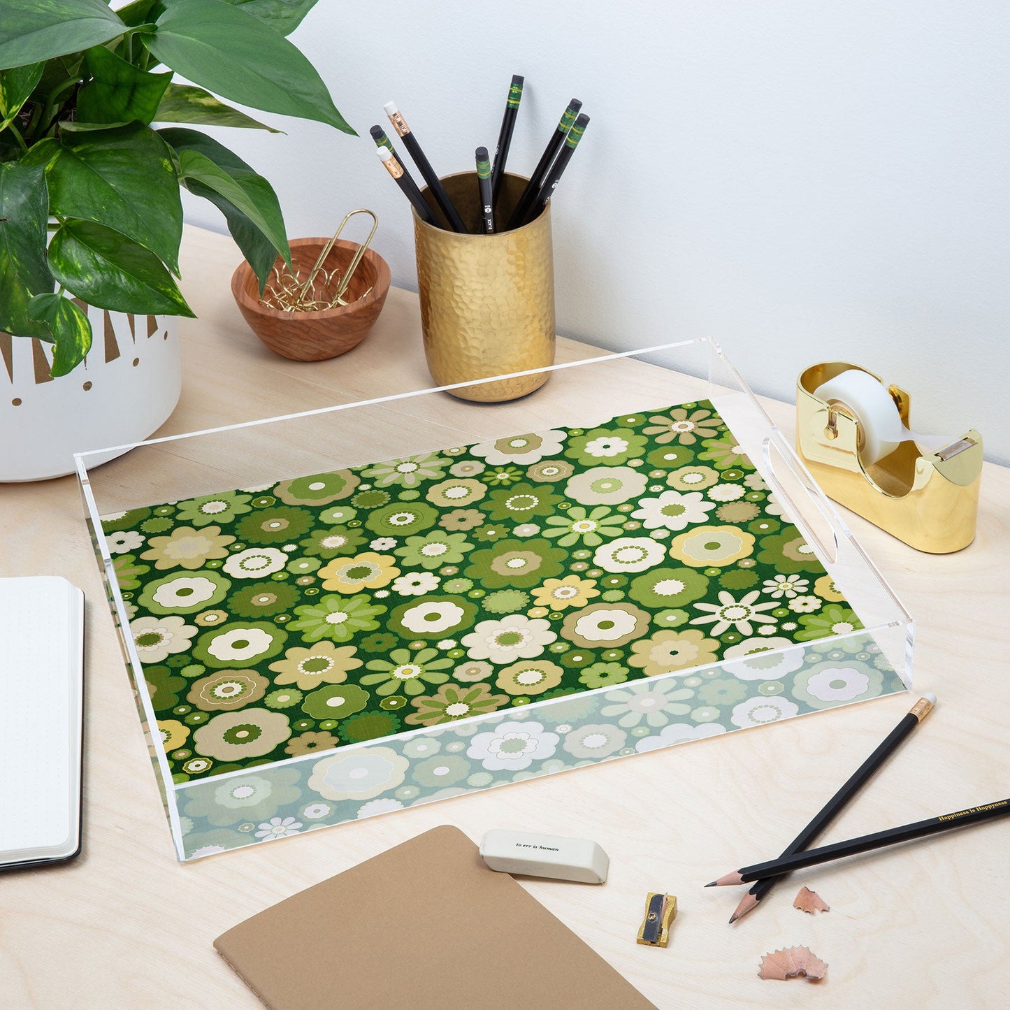 evamatise Flowers in the 60s Vintage Green Acrylic Tray