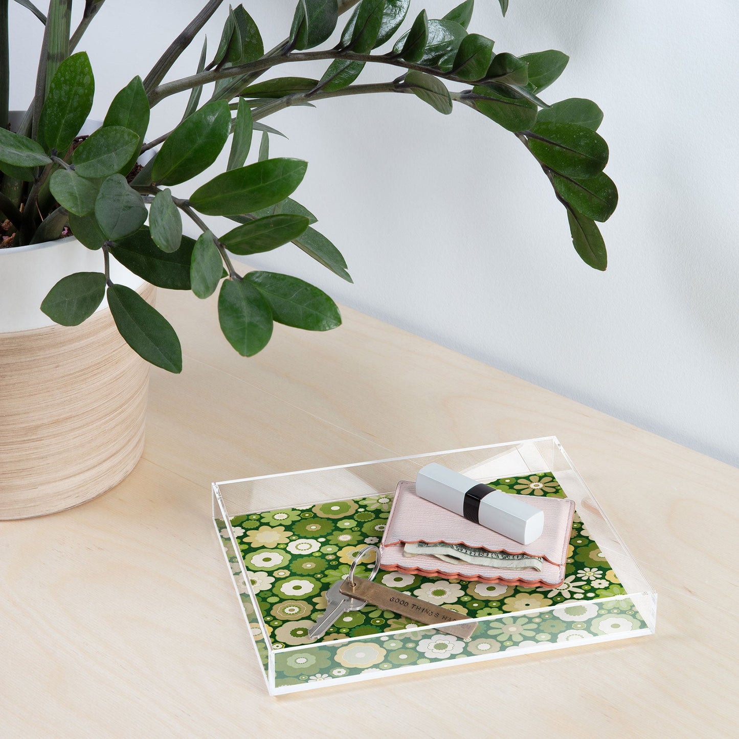 evamatise Flowers in the 60s Vintage Green Acrylic Tray
