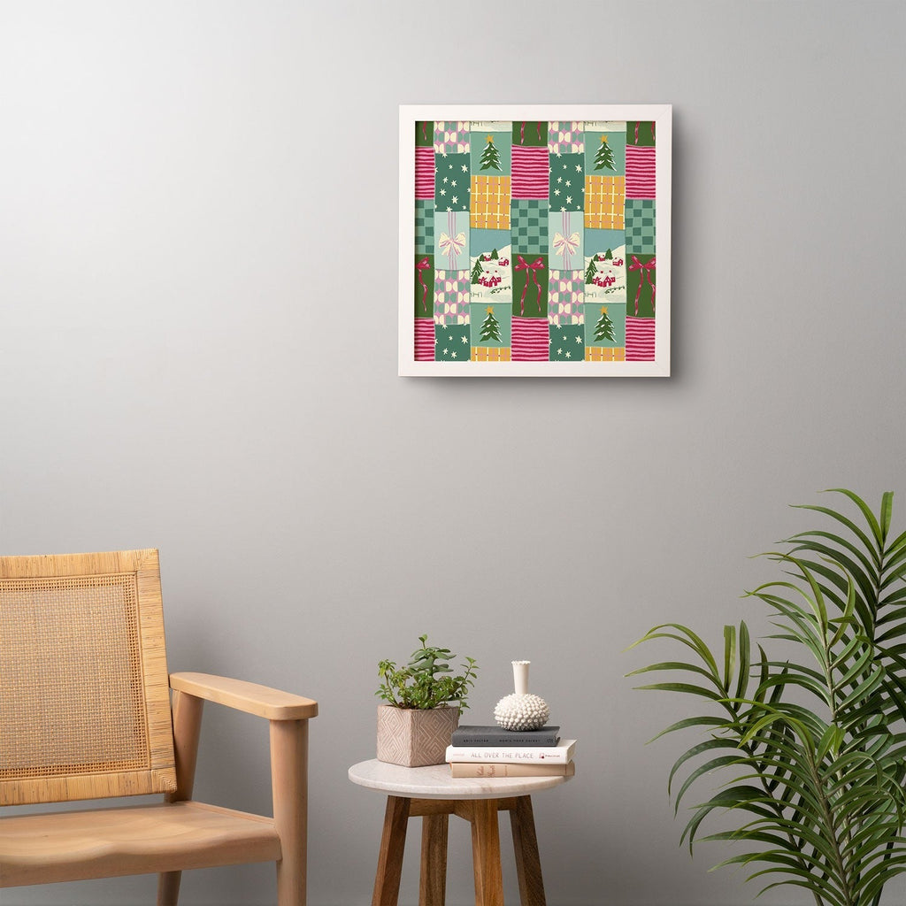 LouBruzzoni Cozy Christmas Patchwork Framed Wall Art