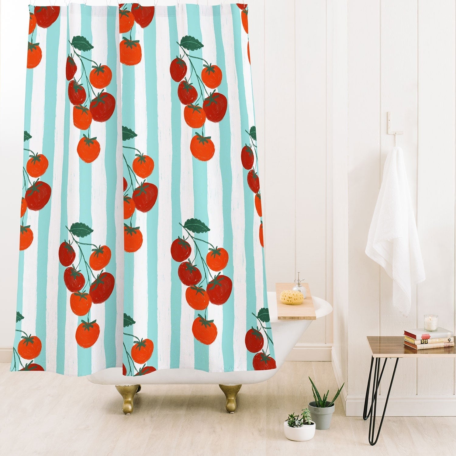 Design by Spark Zesty Tomatoes and Stripes Shower Curtain