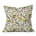 Ninola Design Botanic Retreat Tropical Jungle Leaves Botanical Green Orange Outdoor Throw Pillow