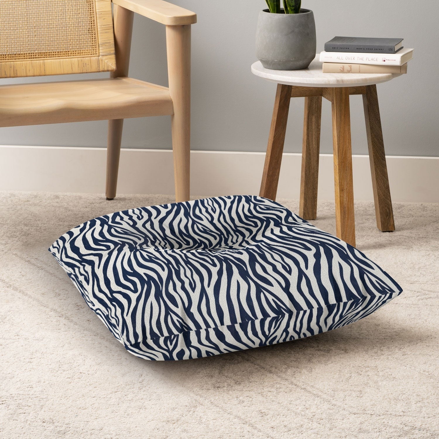 Avenie BR Navy Tiger Stripes Floor Pillow Square