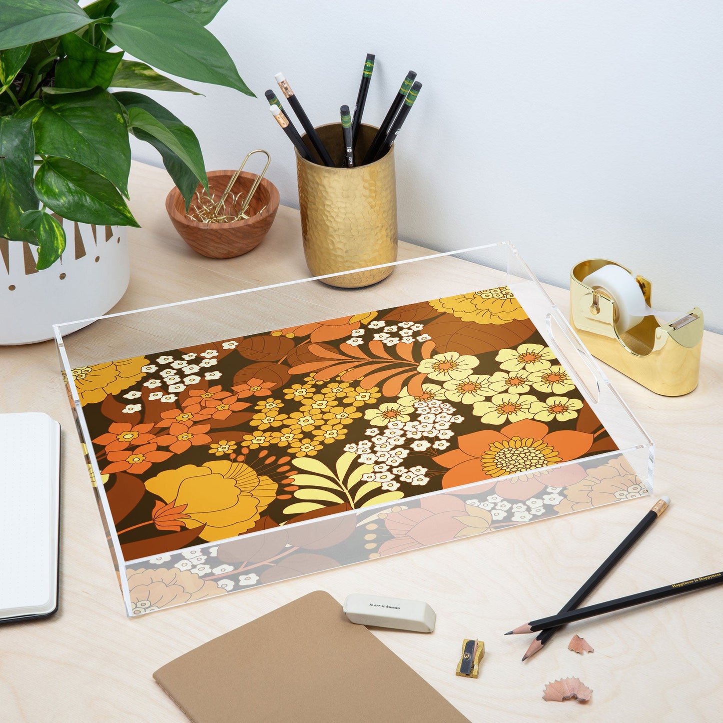Eyestigmatic Design Brown Yellow Orange Ivory Retro Acrylic Tray
