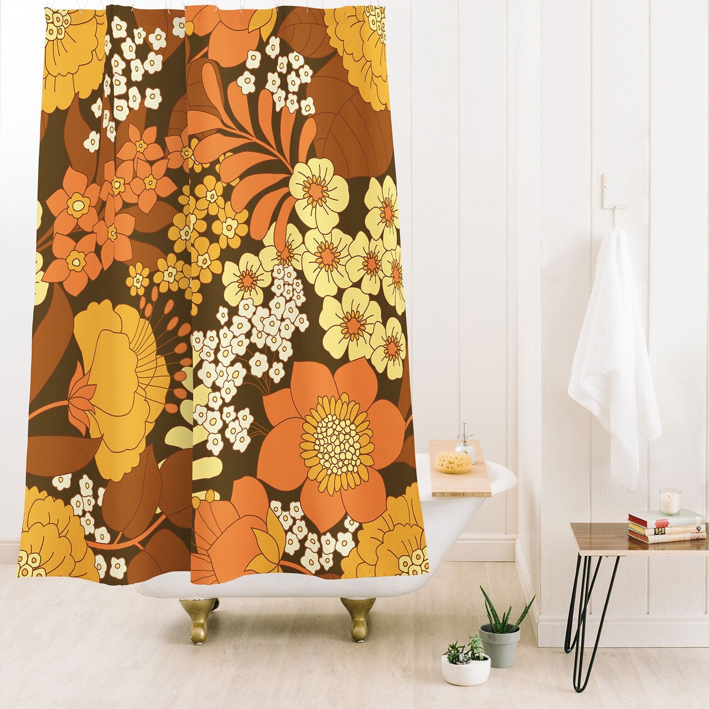 Eyestigmatic Design Brown Yellow Orange Ivory Retro Shower Curtain