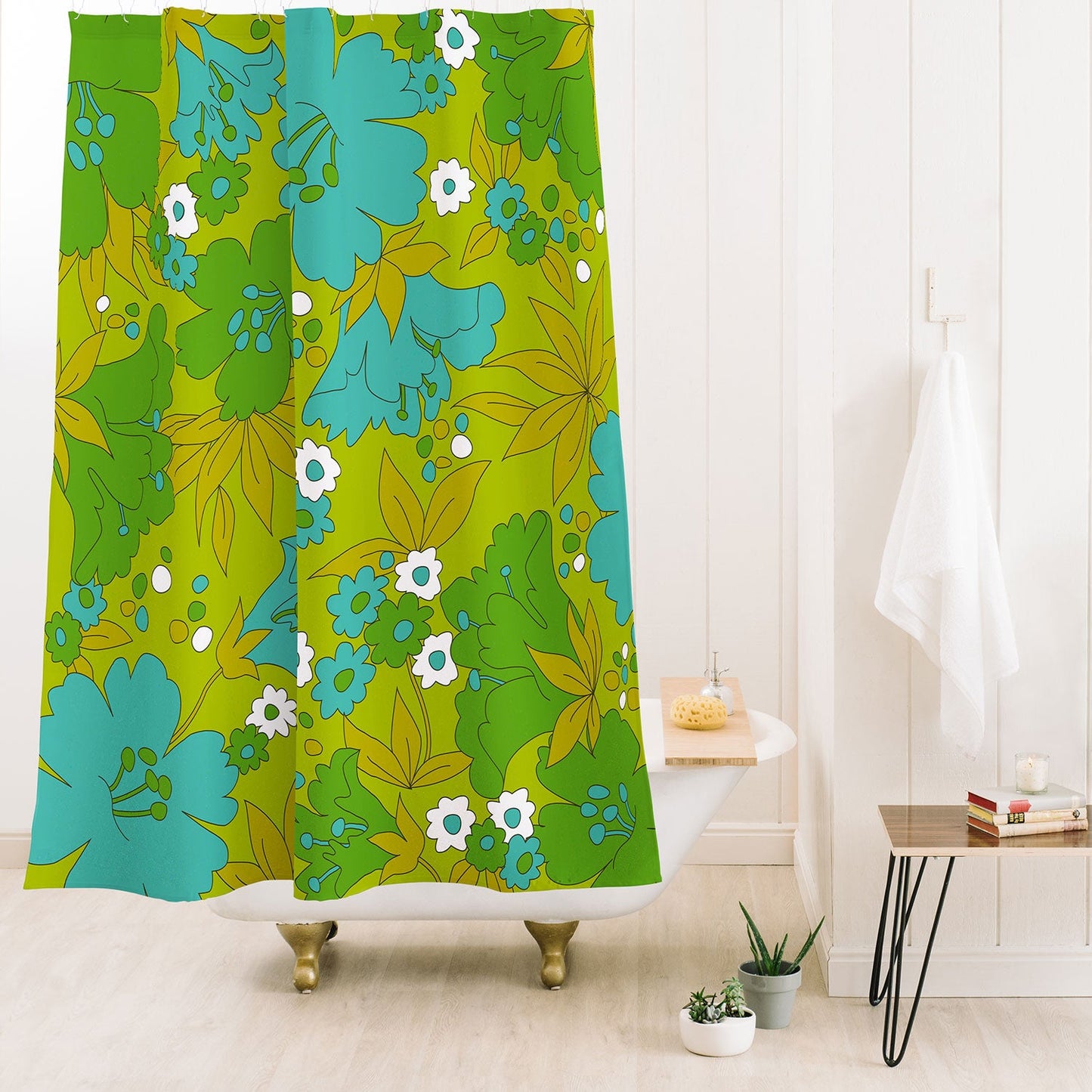 Eyestigmatic Design Green Turquoise and White Retro Shower Curtain