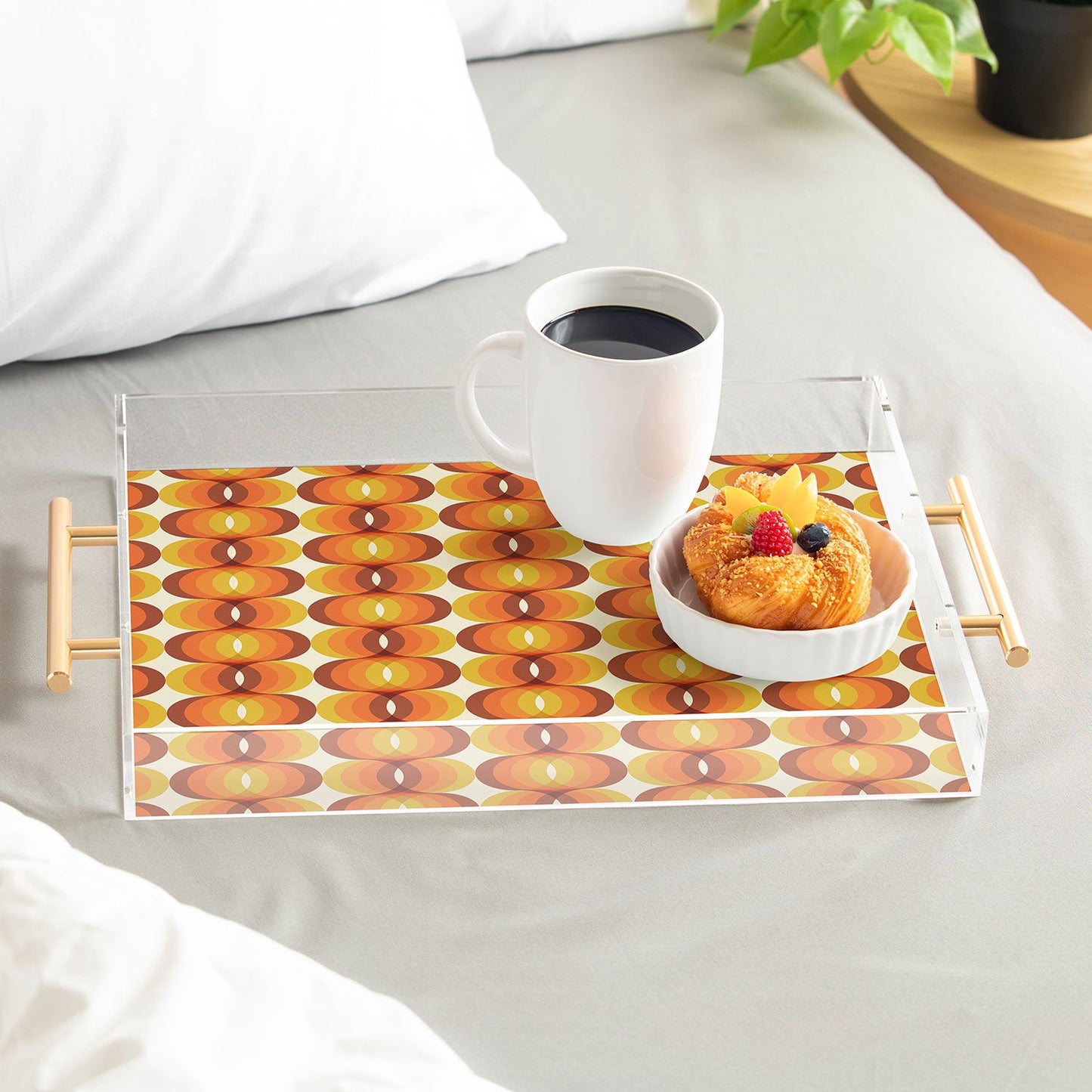 Eyestigmatic Design Orange Brown and Ivory Retro 1960s Acrylic Tray
