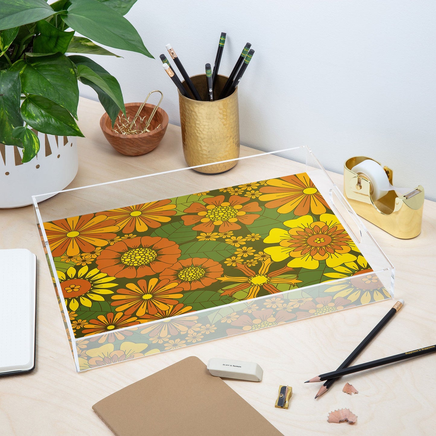 Eyestigmatic Design Orange Brown Yellow and Green Acrylic Tray