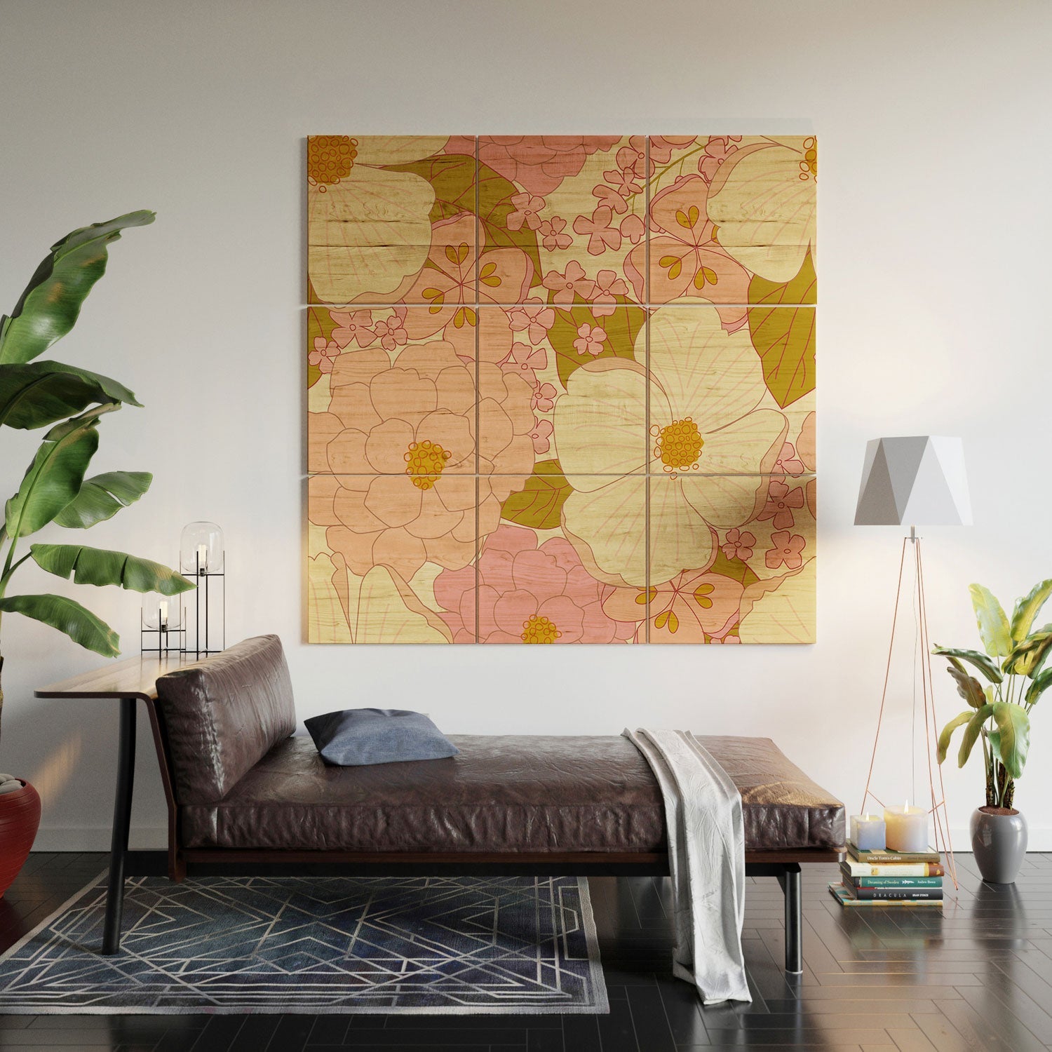 Eyestigmatic Design Pink Pastel Vintage Floral Wood Wall Mural