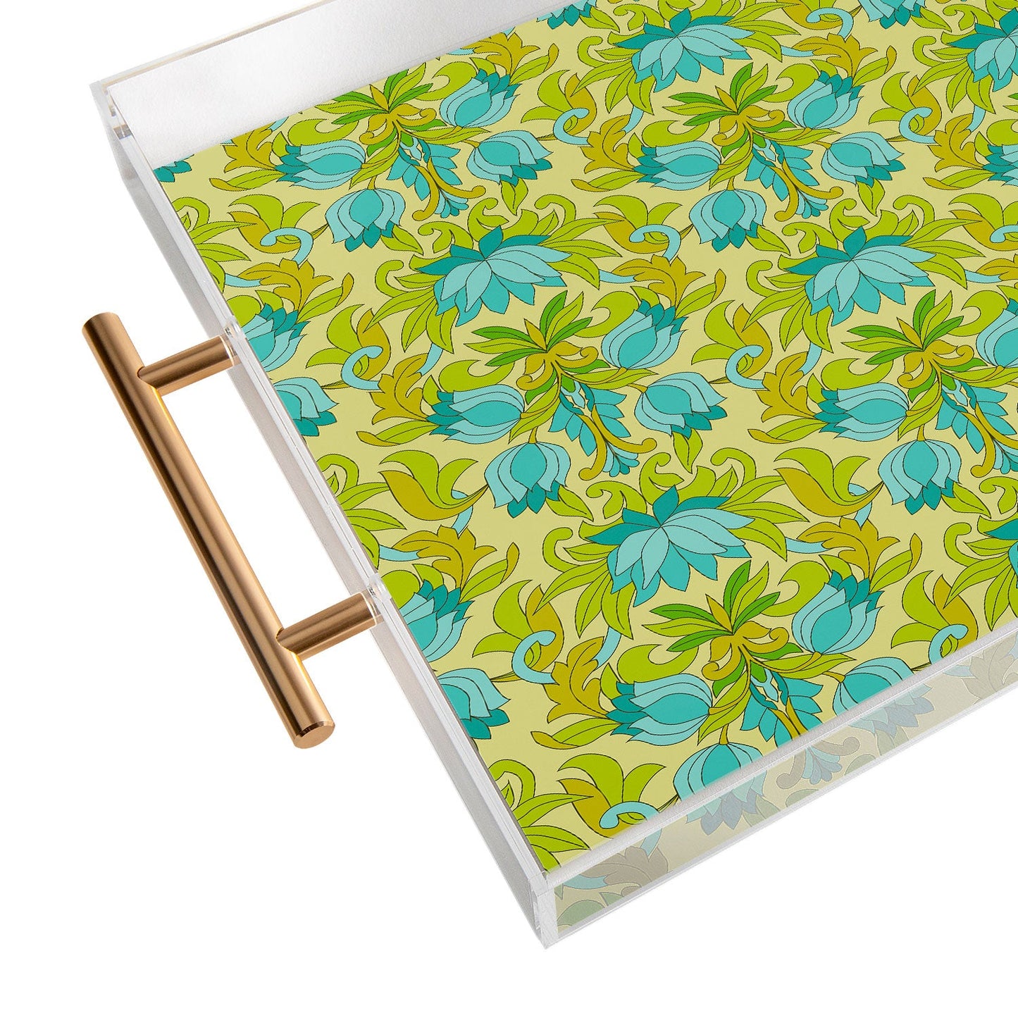Eyestigmatic Design Turquoise and Green Leaves 1960s Acrylic Tray